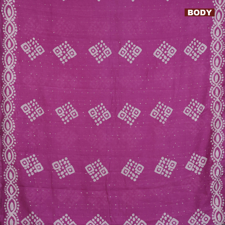 Batik cotton saree mild purple with allover sequin work & batik butta prints and printed lace work border