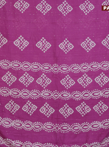 Batik cotton saree mild purple with allover sequin work & batik butta prints and printed lace work border