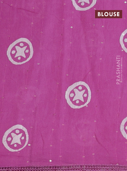 Batik cotton saree mild purple with allover sequin work & batik butta prints and printed lace work border