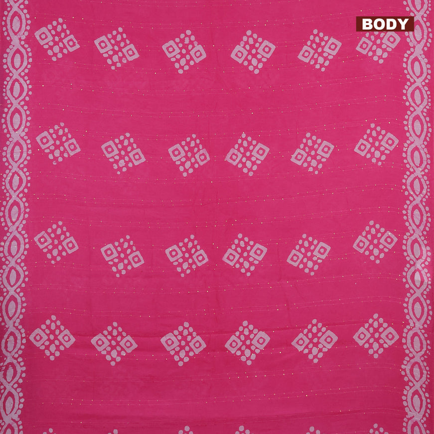 Batik cotton saree light pink with allover sequin work & batik butta prints and printed lace work border