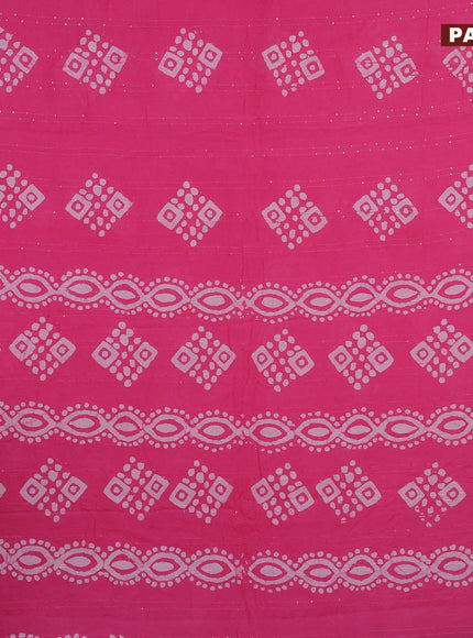 Batik cotton saree light pink with allover sequin work & batik butta prints and printed lace work border