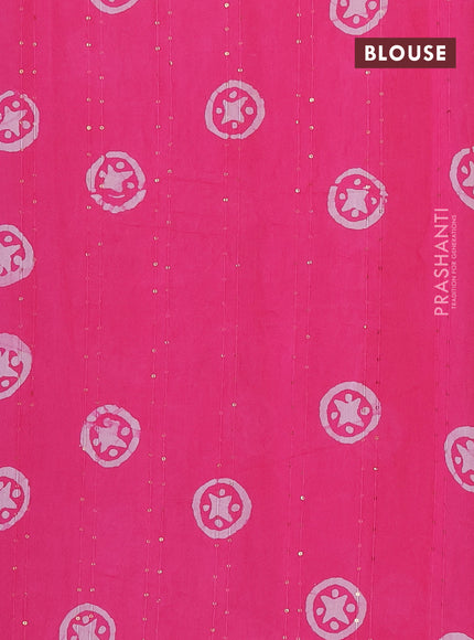 Batik cotton saree light pink with allover sequin work & batik butta prints and printed lace work border