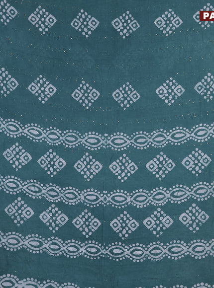 Batik cotton saree green shade with allover sequin work & batik butta prints and printed lace work border