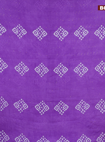 Batik cotton saree violet with allover sequin work & batik butta prints and printed lace work border