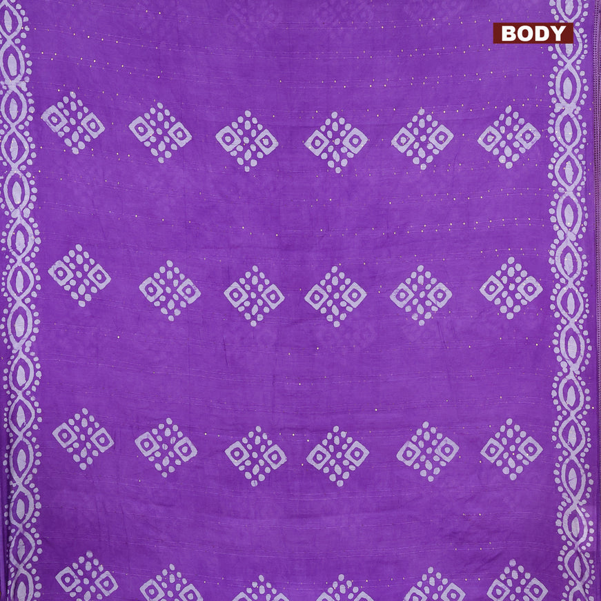 Batik cotton saree violet with allover sequin work & batik butta prints and printed lace work border