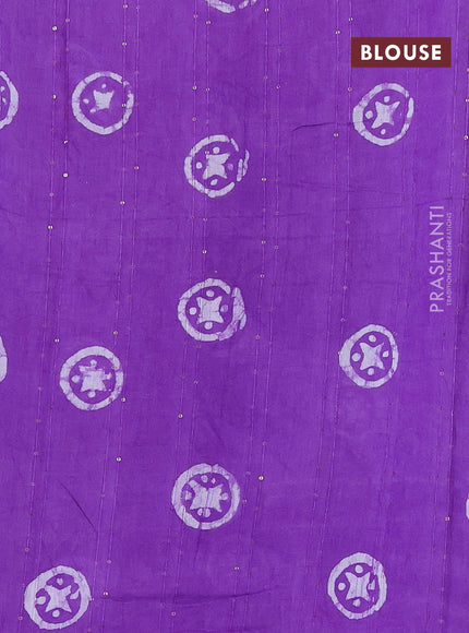 Batik cotton saree violet with allover sequin work & batik butta prints and printed lace work border