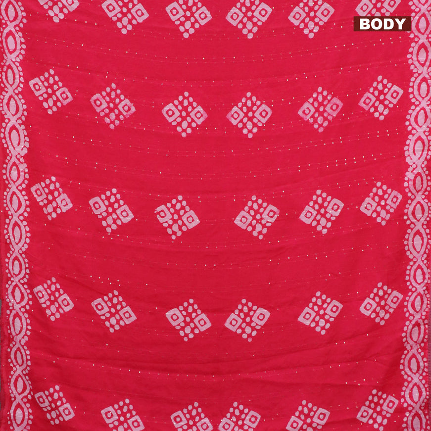 Batik cotton saree pink with allover sequin work & batik butta prints and printed lace work border