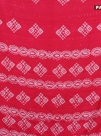 Batik cotton saree pink with allover sequin work & batik butta prints and printed lace work border