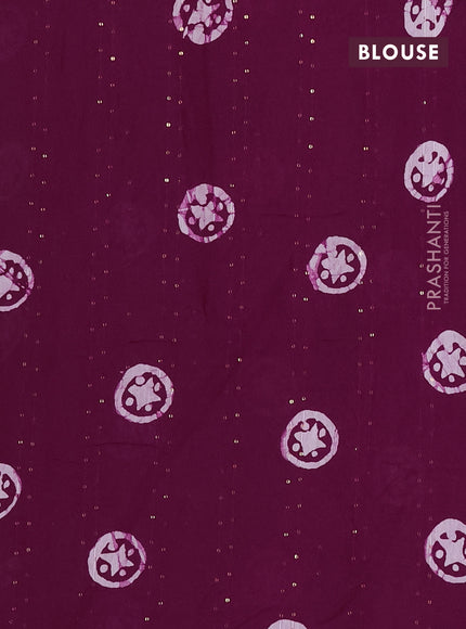 Batik cotton saree wine shade with allover sequin work & batik butta prints and printed lace work border