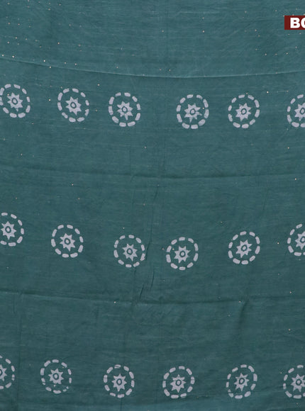 Batik cotton saree pastel shade of green with allover sequin work & batik butta prints and printed lace work border