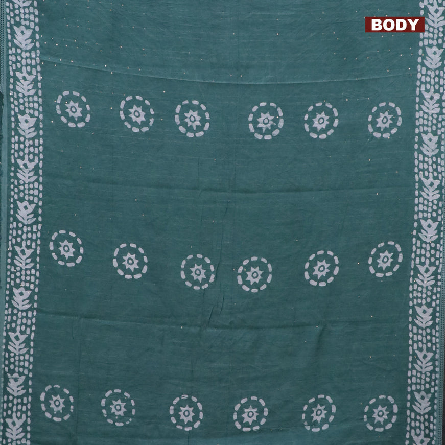 Batik cotton saree pastel shade of green with allover sequin work & batik butta prints and printed lace work border