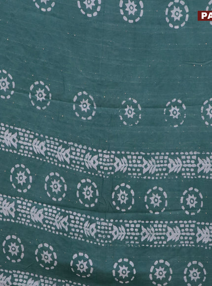 Batik cotton saree pastel shade of green with allover sequin work & batik butta prints and printed lace work border