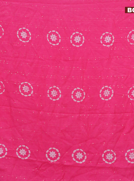 Batik cotton saree pink with allover sequin work & batik butta prints and printed lace work border