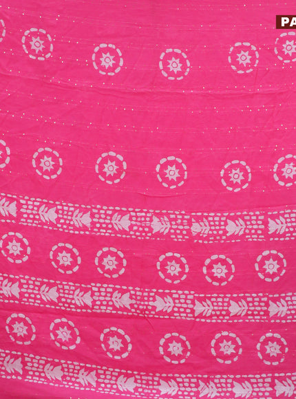 Batik cotton saree pink with allover sequin work & batik butta prints and printed lace work border