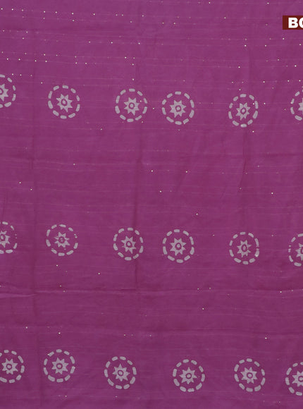 Batik cotton saree mild purple with allover sequin work & batik butta prints and printed lace work border