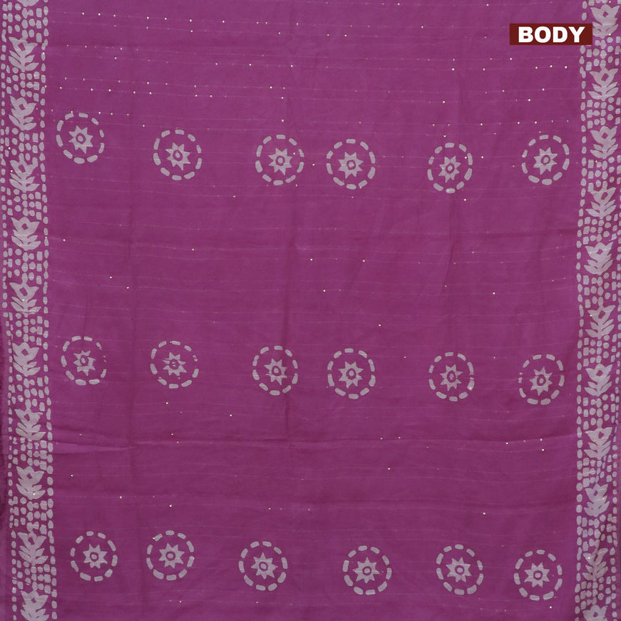 Batik cotton saree mild purple with allover sequin work & batik butta prints and printed lace work border