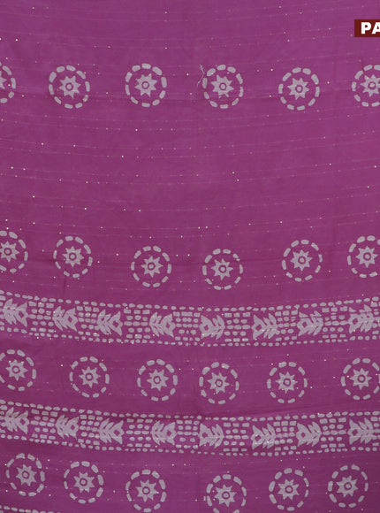 Batik cotton saree mild purple with allover sequin work & batik butta prints and printed lace work border