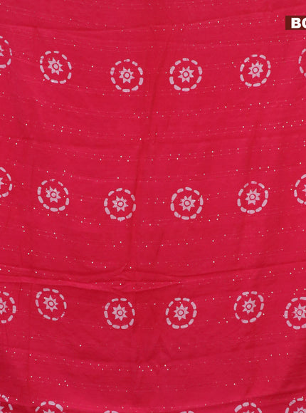 Batik cotton saree reddish pink with allover sequin work & batik butta prints and printed lace work border