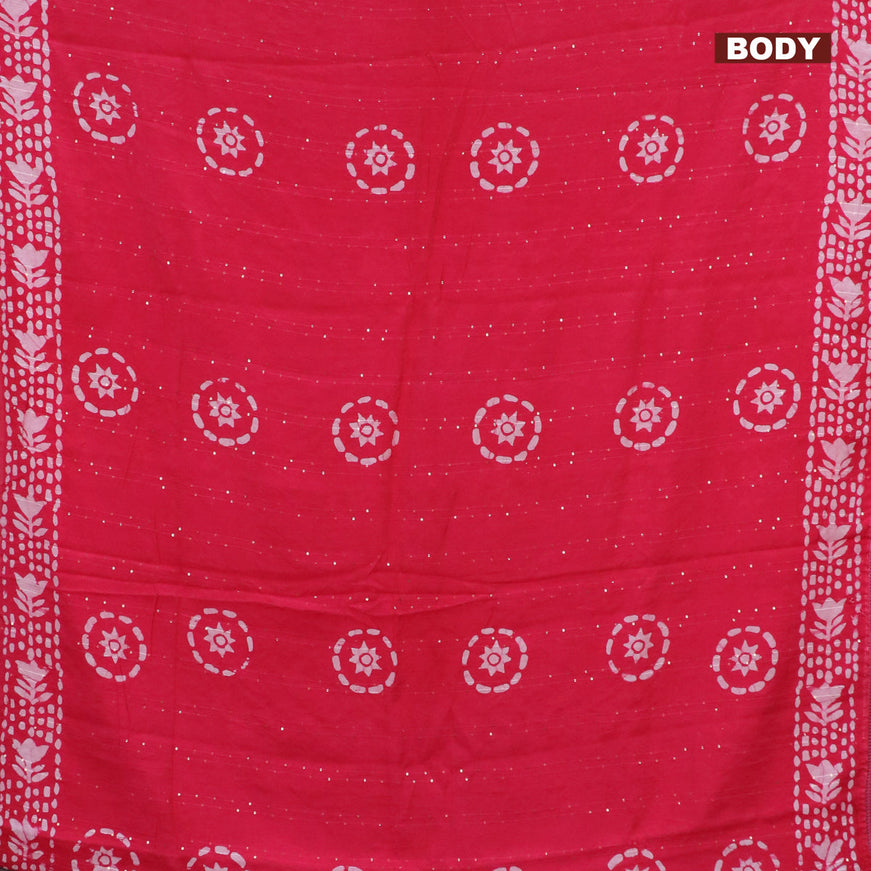 Batik cotton saree reddish pink with allover sequin work & batik butta prints and printed lace work border