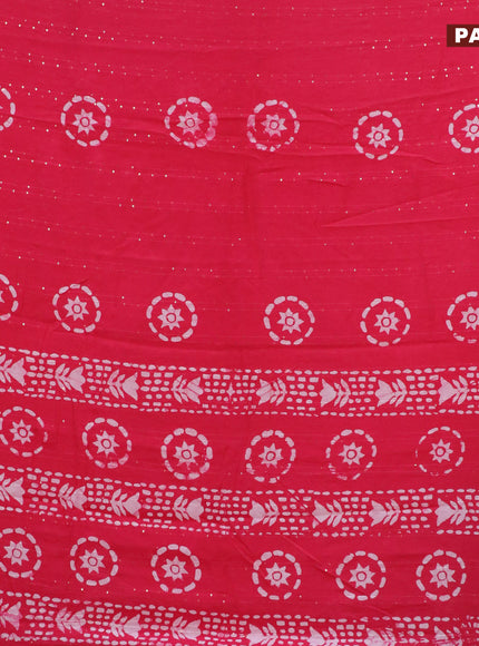 Batik cotton saree reddish pink with allover sequin work & batik butta prints and printed lace work border