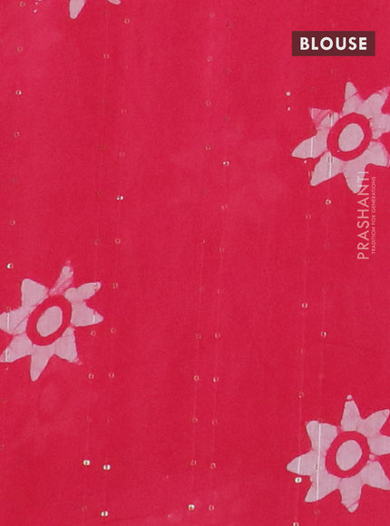 Batik cotton saree reddish pink with allover sequin work & batik butta prints and printed lace work border