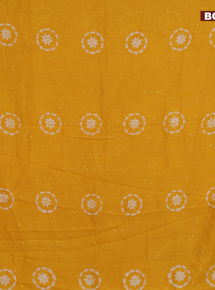 Batik cotton saree mustard yellow with allover sequin work & batik butta prints and printed lace work border