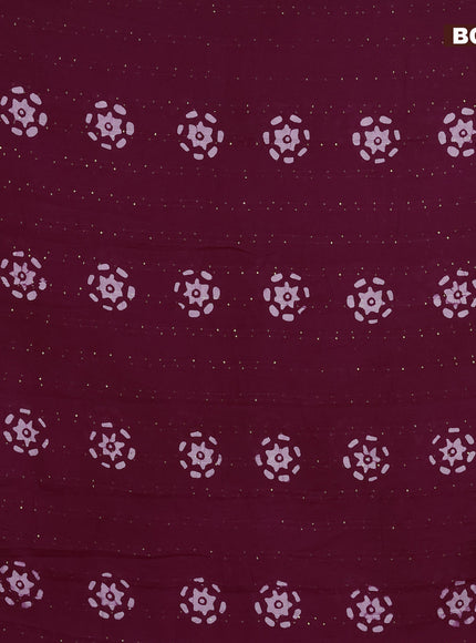 Batik cotton saree wine shade with allover sequin work & batik butta prints and printed lace work border