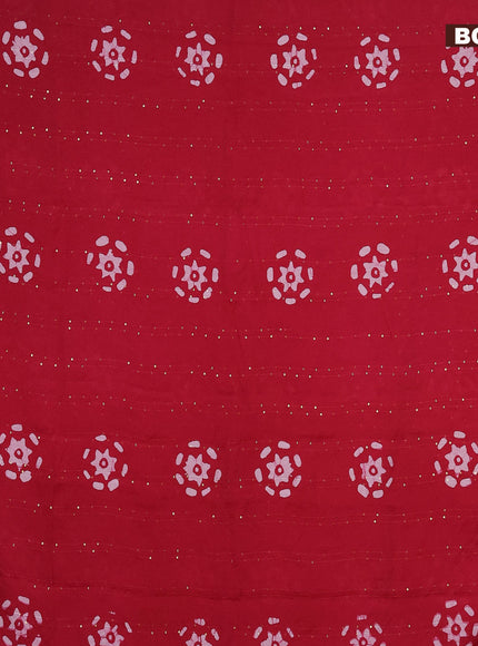 Batik cotton saree reddish pink with allover sequin work & batik butta prints and printed lace work border