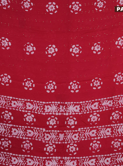 Batik cotton saree reddish pink with allover sequin work & batik butta prints and printed lace work border