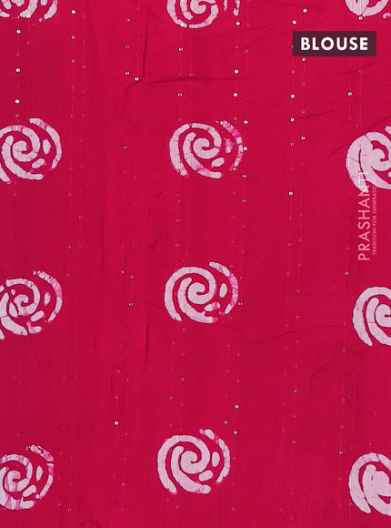 Batik cotton saree reddish pink with allover sequin work & batik butta prints and printed lace work border