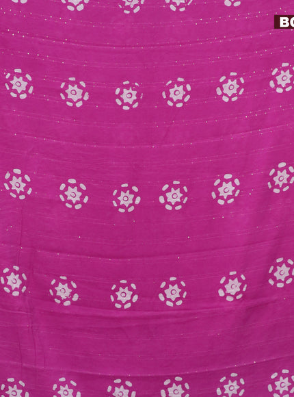 Batik cotton saree mauve pink with allover sequin work & batik butta prints and printed lace work border