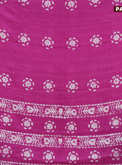 Batik cotton saree mauve pink with allover sequin work & batik butta prints and printed lace work border