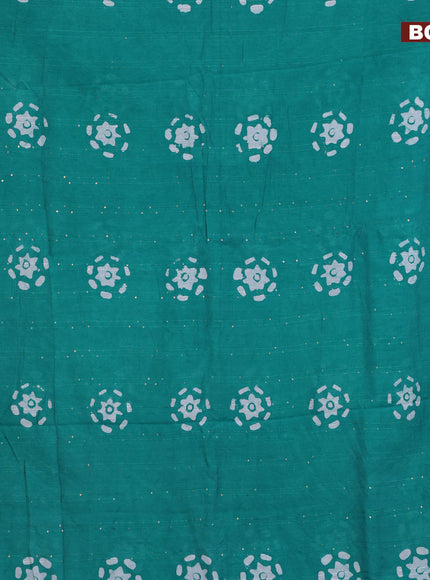 Batik cotton saree peacock blue with allover sequin work & batik butta prints and printed lace work border