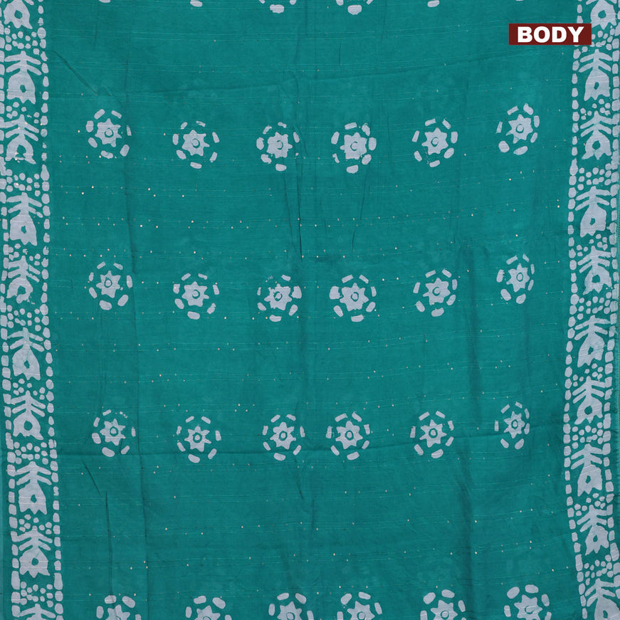 Batik cotton saree peacock blue with allover sequin work & batik butta prints and printed lace work border