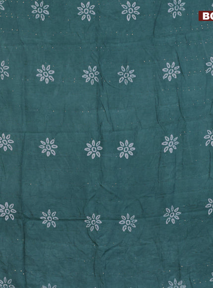 Batik cotton saree pastel shade of green with allover sequin work & batik butta prints and printed lace work border