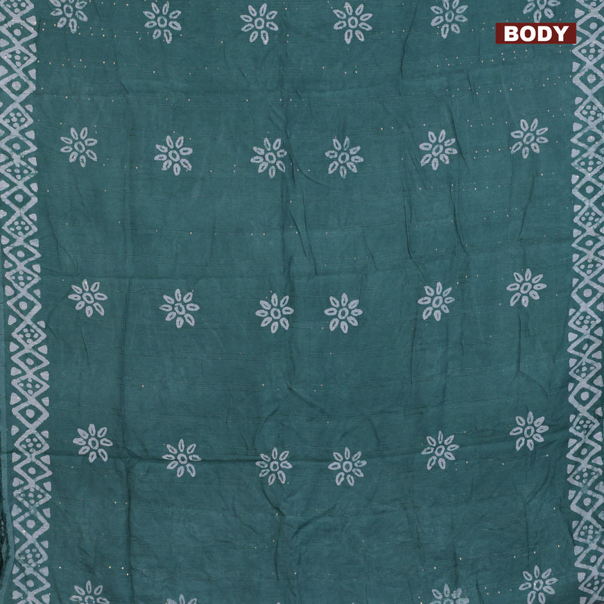 Batik cotton saree pastel shade of green with allover sequin work & batik butta prints and printed lace work border