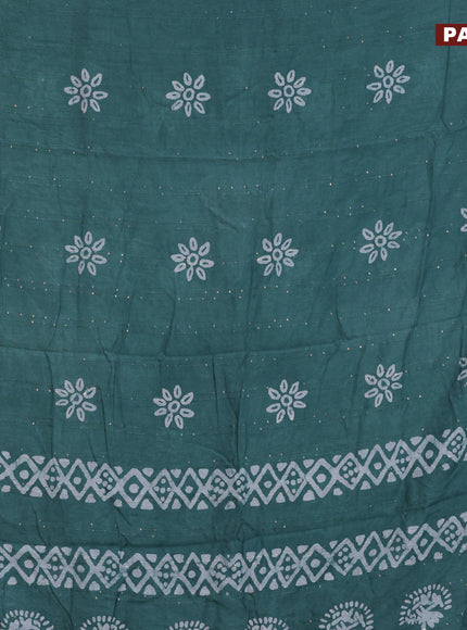 Batik cotton saree pastel shade of green with allover sequin work & batik butta prints and printed lace work border