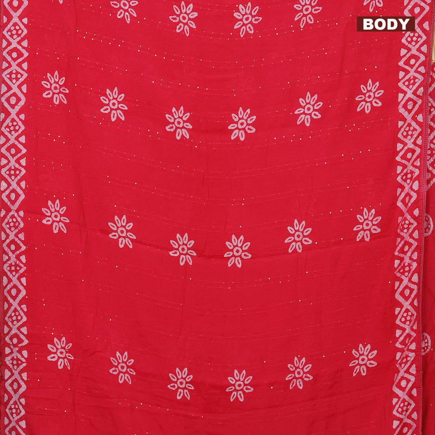 Batik cotton saree redish pink with allover sequin work & batik butta prints and printed lace work border