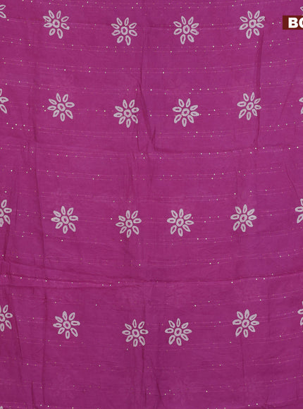 Batik cotton saree mild purple with allover sequin work & batik butta prints and printed lace work border