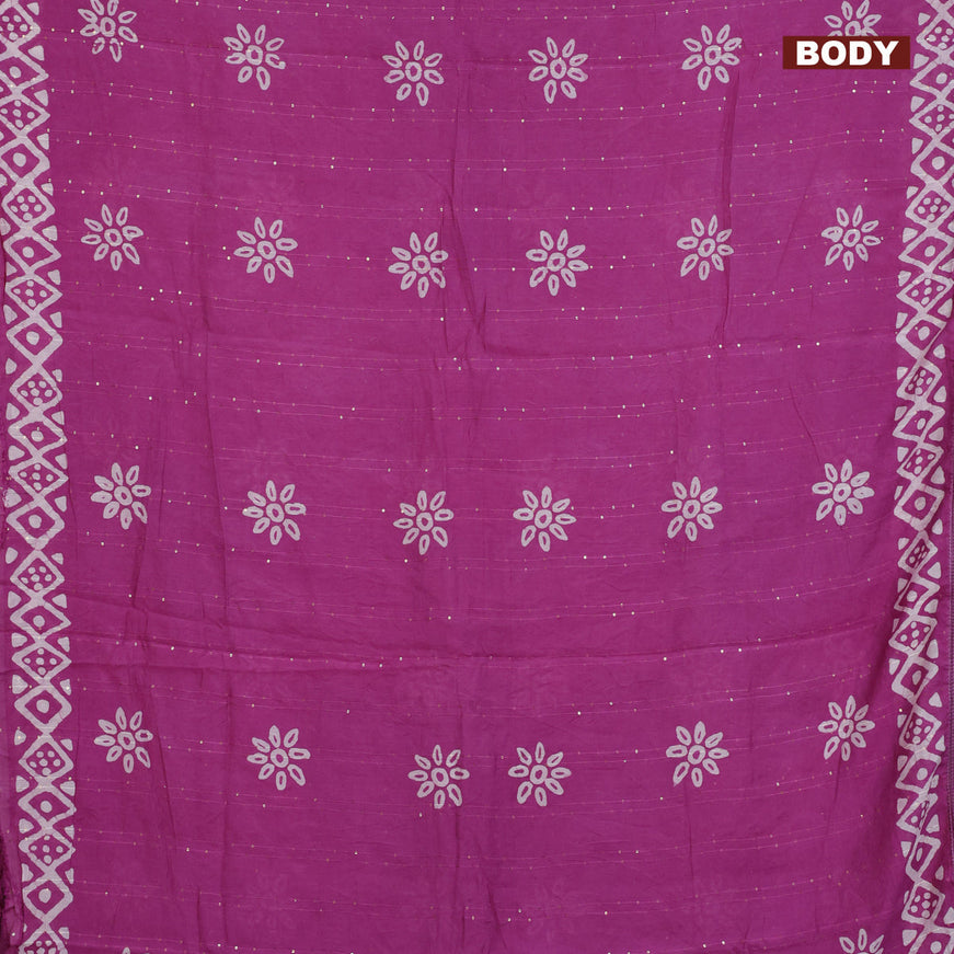 Batik cotton saree mild purple with allover sequin work & batik butta prints and printed lace work border