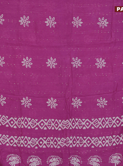 Batik cotton saree mild purple with allover sequin work & batik butta prints and printed lace work border