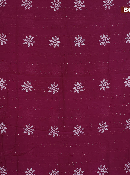 Batik cotton saree wine shade with allover sequin work & batik butta prints and printed lace work border