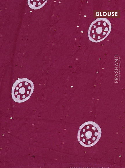 Batik cotton saree wine shade with allover sequin work & batik butta prints and printed lace work border