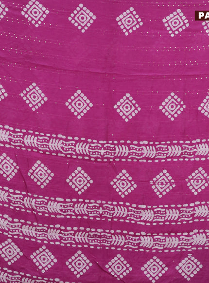 Batik cotton saree mild purple with allover sequin work & batik butta prints and printed lace work border