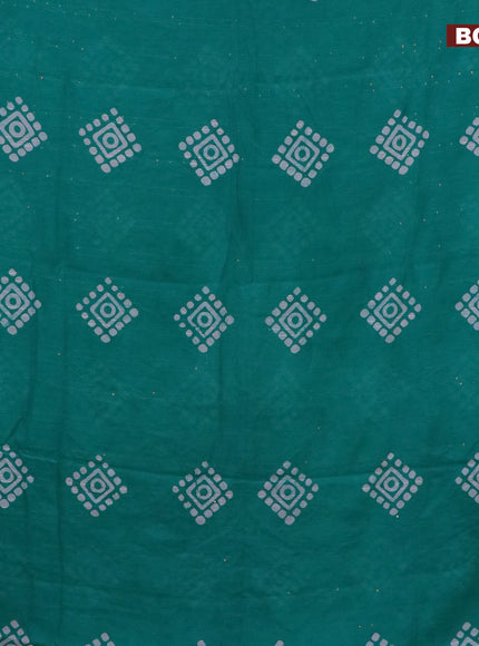 Batik cotton saree teal blue with allover sequin work & batik butta prints and printed lace work border