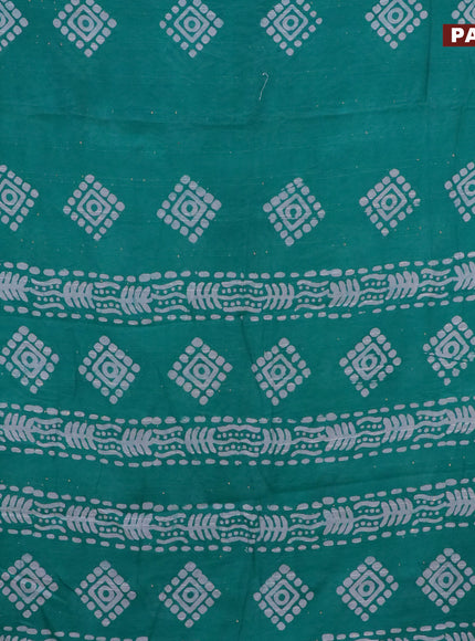 Batik cotton saree teal blue with allover sequin work & batik butta prints and printed lace work border