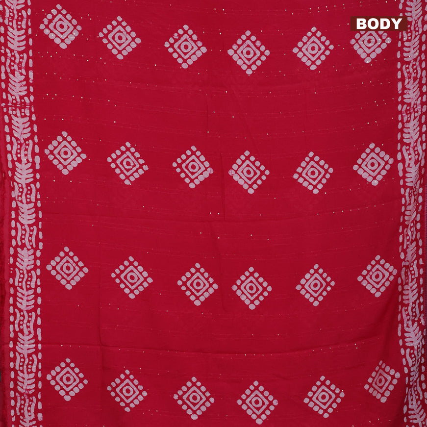 Batik cotton saree redish pink with allover sequin work & batik butta prints and printed lace work border