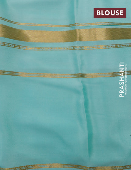 Pure mysore crepe silk saree teal blue with floral prints and long zari woven border