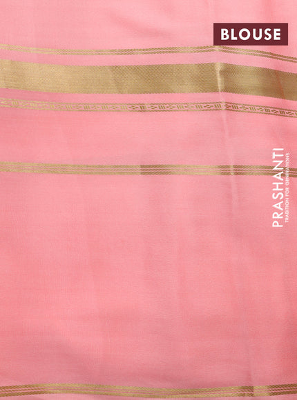 Pure mysore crepe silk saree peach pink with pichwai prints and long zari woven border