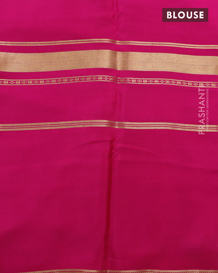 Pure mysore crepe silk saree grey and magenta pink with kalamkari prints and long zari woven border